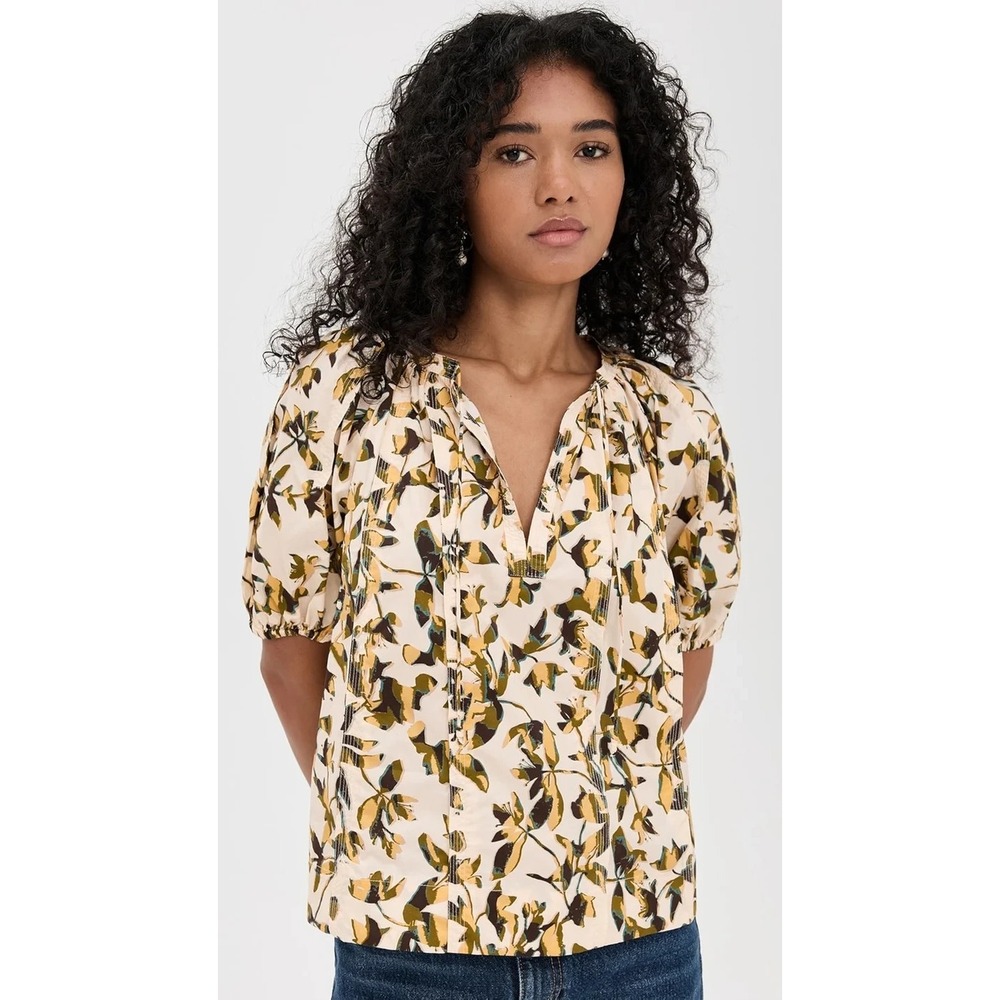 Ulla Johnson Top Womens 12 Loli Short Sleeve Blouse Floral Peasant Boho Feminine